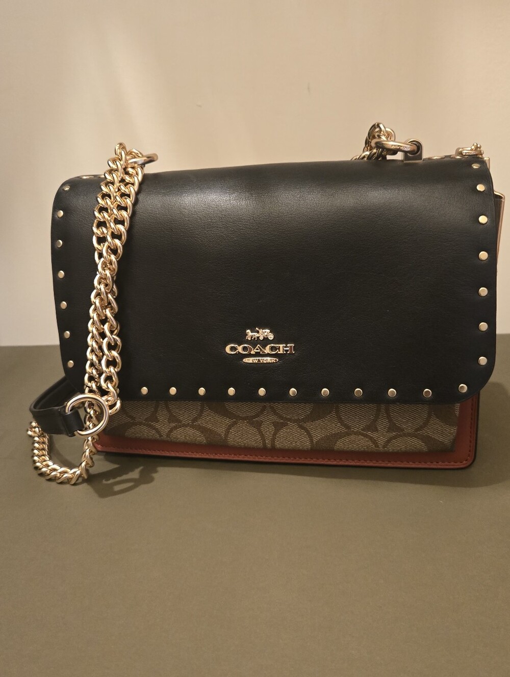 COACH NWT Klare Crossbody bag in signature canvas/ black leather/ snake print